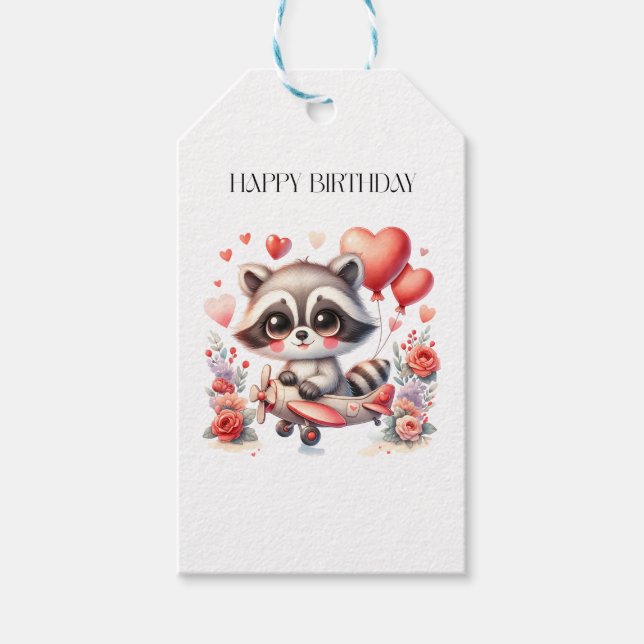 Etiqueta Para Presente Aniversário do Guaxinim Voador (Frente)
