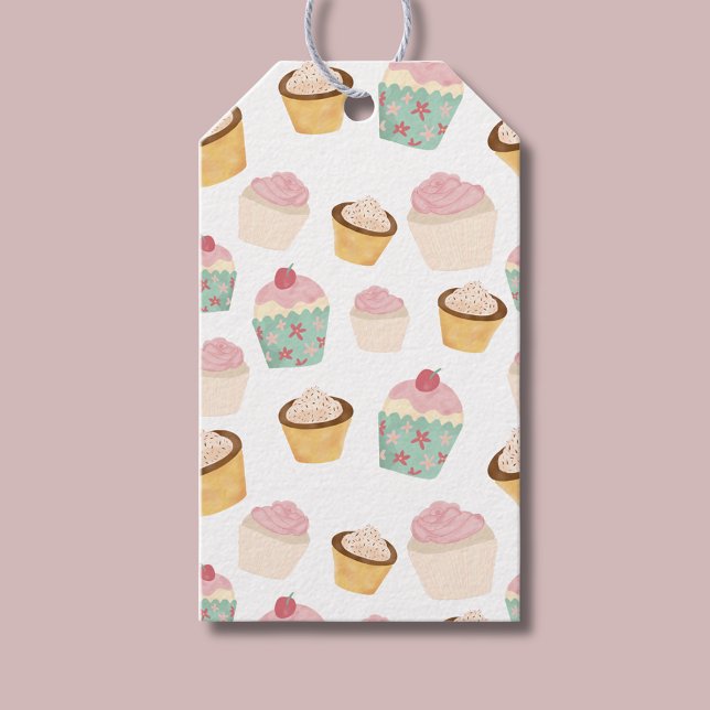 Etiqueta Para Presente Aniversário do Padrão do cupcake (Cupcake pattern gift tag - perfect for baby showers, afternoon tea parties girls birthday parties.)