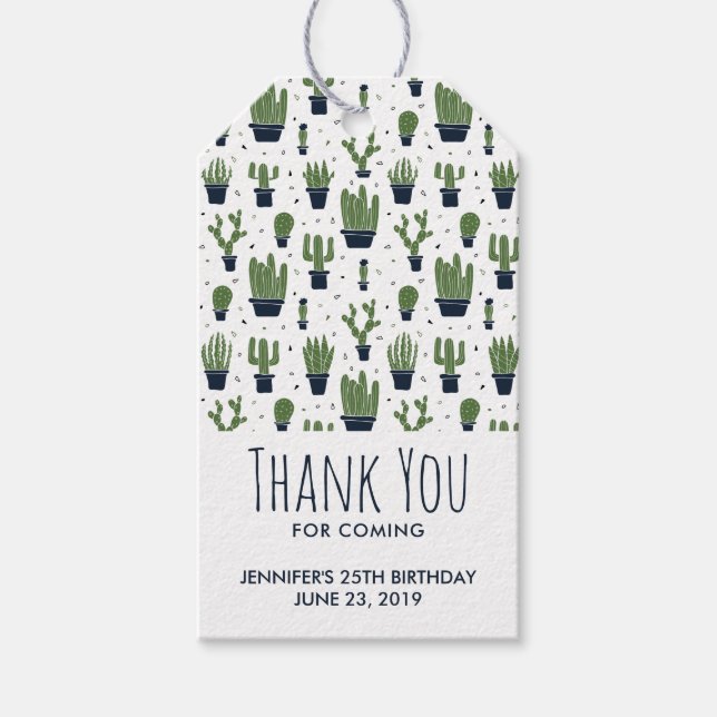 Etiqueta Para Presente Aniversário do Padrão do Deserto do Cactus Verde R (Frente)