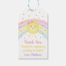 Etiqueta Para Presente Aniversário do Pastel Dourado Rosa-Arco-Íris