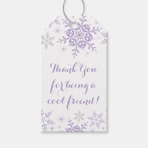 Etiqueta Para Presente Aniversário do Pequeno Floco de Neve Roxo Silver