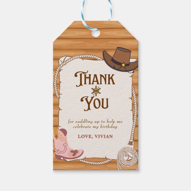 Etiqueta Para Presente Aniversário do Primeiro Rodeio da Cowgirl Western (Frente)