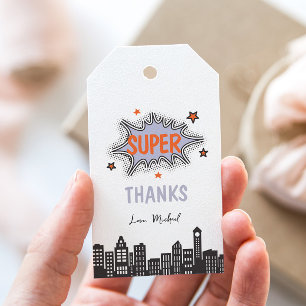 Etiqueta Para Presente Aniversário do Super-Herói de Quadrinhos Roxo