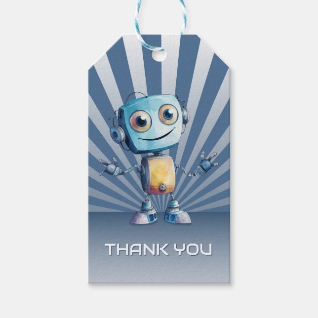 Etiqueta Para Presente Aniversário do Tema Robô Retroativo Obrigado (Frente)