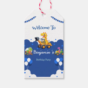 Etiqueta Para Presente Aniversário do trator de dinossauro cava balão de 