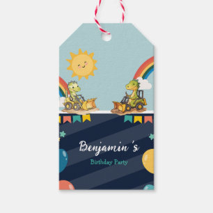 Etiqueta Para Presente Aniversário do trator do escavador de dinossauro b
