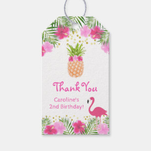 Etiqueta Para Presente Aniversário do Tropical Luau Pineapple Flamingo