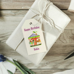 Etiqueta Para Presente Aniversário Feliz do Nome da Criança Retro Feliz-P