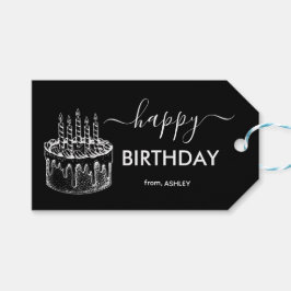 Etiqueta Para Presente Aniversário feliz do Tipo de Script Casual Preto e