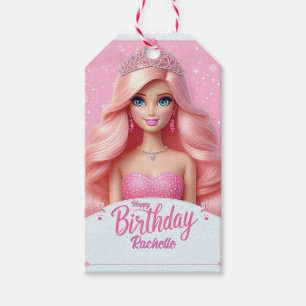 Etiqueta Para Presente Aniversário Feliz Princesa Rosa Personalizado