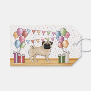 Etiqueta Para Presente Aniversário Feliz Pug Cor de Fauno Colorido Pastel