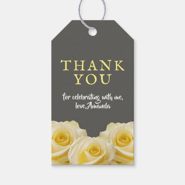 Etiqueta Para Presente Aniversário Floral Rosa Amarelo Obrigado Foto (Frente)