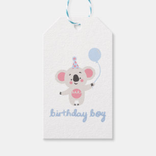 Etiqueta Para Presente Aniversário Garoto Teddy Urso Segurando Um Balão