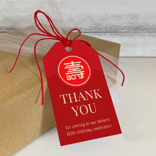 Etiqueta Para Presente Aniversário "Longevidade" Chinês (RED)