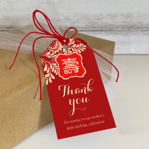 Etiqueta Para Presente Aniversário "Longevidade" Chinês (RED)