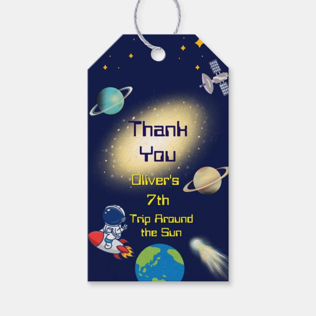 Etiqueta Para Presente Aniversário no Espaço Exterior – Astronauta, Fogue (Frente)