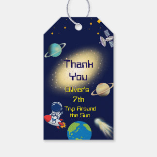 Etiqueta Para Presente Aniversário no Espaço Sideral – Astronauta, Foguet