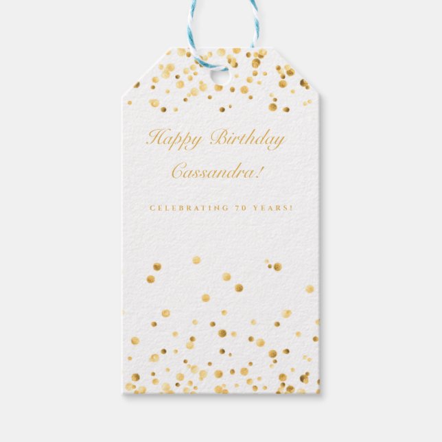 Etiqueta Para Presente Aniversário Personalizado Branco e Dourado (Frente)