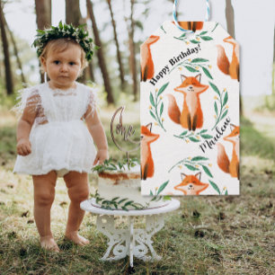 Etiqueta Para Presente Aniversário personalizado de raposa fofa na flores