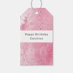 Etiqueta Para Presente Aniversário Pink Silver Stars