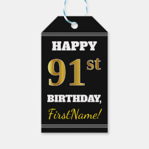 Etiqueta Para Presente Aniversário Preto, Faux Dourado 91 rua + Nome Per