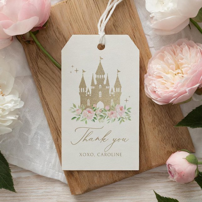 Etiqueta Para Presente Aniversário Princesa Floral Rosa e Dourado (Criador carregado)