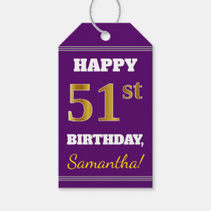 Etiqueta Para Presente Aniversário Roxo, Faux Dourado 51 ruas + Nome Per