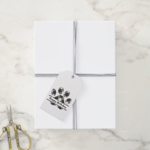 Etiqueta Para Presente Aniversário, Tartan Xadrez Paw Imprime A Branco