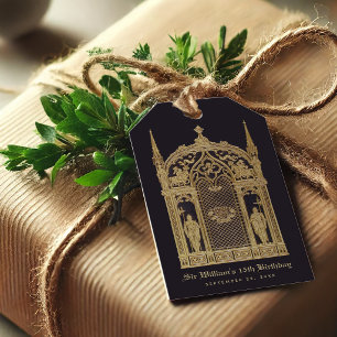 Etiqueta Para Presente Aniversário Temático Medieval Preto Dourado Cavale
