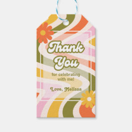 Etiqueta Para Presente Aniversário Verde Da Flor Da Onda Retroativa, Obri