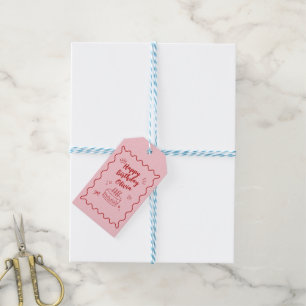Etiqueta Para Presente Aniversário Vermelho e Rosa