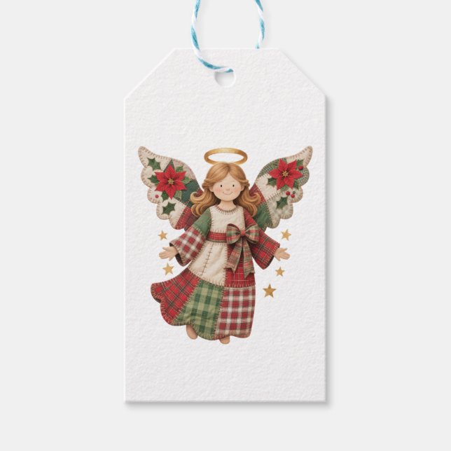 Etiqueta Para Presente Anjo de Natal com Estrelas Douradas (Frente)