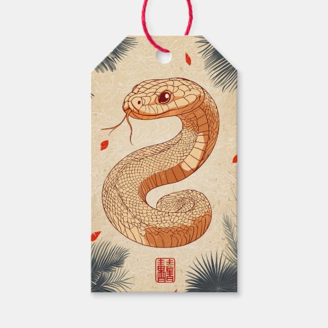 Etiqueta Para Presente Ano da Cobra Maiúscula Felicidade Dupla (Frente)