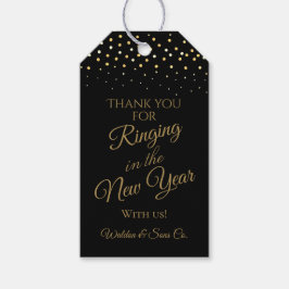 Etiqueta Para Presente Anos novos de festa preto e Dourado brilho Obrigad