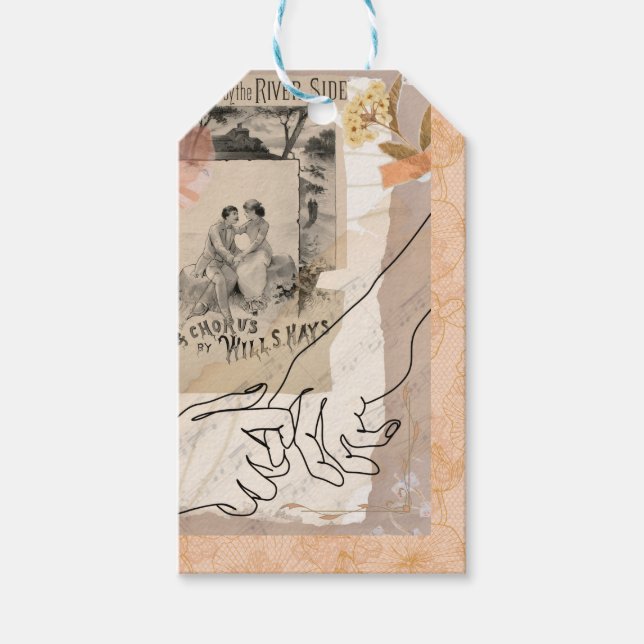 Etiqueta Para Presente Antique Collage Floral Ephemera Lovers Riverside (Frente)