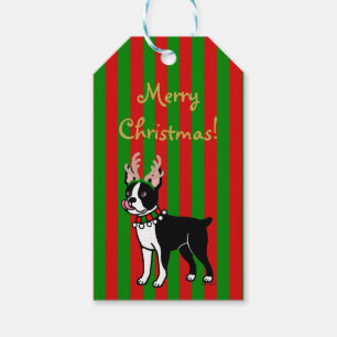 Etiqueta Para Presente Antlers do Natal de Boston Terrier