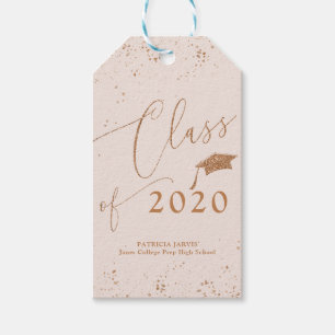 Etiqueta Para Presente Anúncio de Graduação Chic Script Rosa Dourado Bril