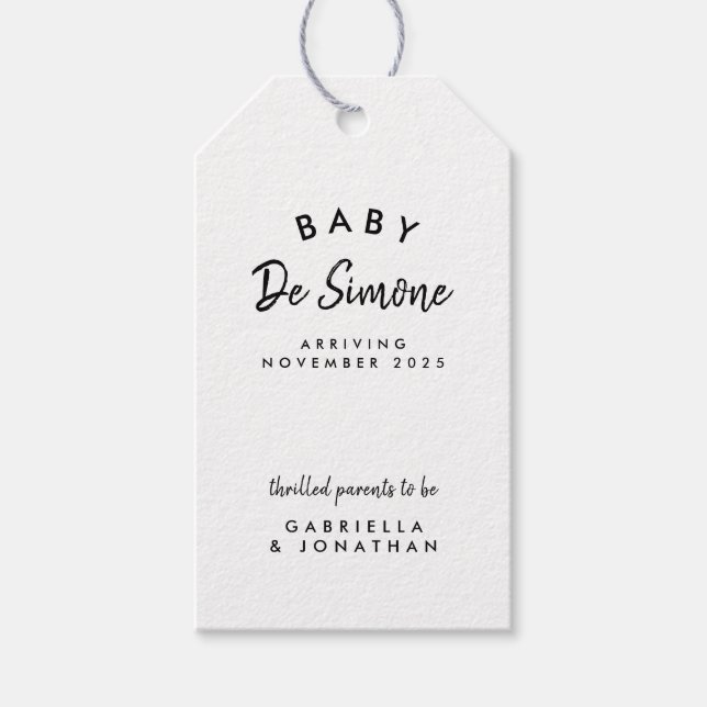 Etiqueta Para Presente Anúncio de Gravidez Preto e Branco Moderno  (Frente)