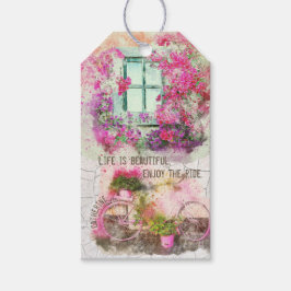 Etiqueta Para Presente Aproveite o passeio | Bicicleta De Aquarela Com Fl