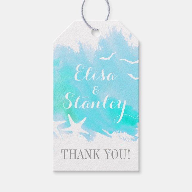 Etiqueta Para Presente Aqua aquarela, casamento de praia de estrelas (Frente)