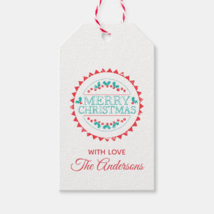 Etiqueta Para Presente Aqua do Feliz Natal & tipografia vermelha do selo