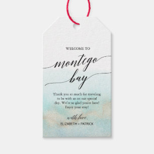Etiqueta Para Presente Aqua Dourada Beach - Bem-vindo ao Casamento de Mon