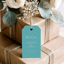 Etiqueta Para Presente Aqua Thank You Wedding Calligraphy Favor Tags