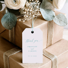 Etiqueta Para Presente Aqua Thank You Wedding Calligraphy Favor Tags