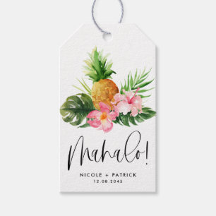 Etiqueta Para Presente Aquarela Abacaxi e Hibisco Casamento Mahalo