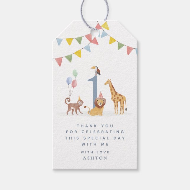 Etiqueta Para Presente Aquarela Animais Selvagens Selvagem Obrigada (Frente)