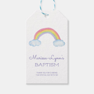 Etiqueta Para Presente Aquarela Arco-Íris e Nuvens Batismo Christening