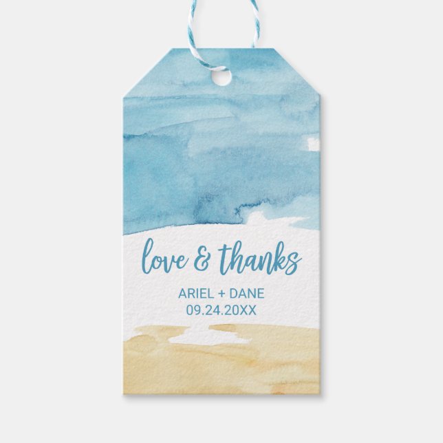 Etiqueta Para Presente Aquarela Areia e Mar "Amo e Agradeço" (Frente)