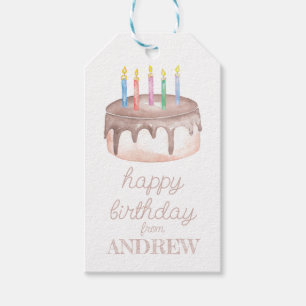 Etiqueta Para Presente Aquarela Chocolate Birthday Cake & Confetti