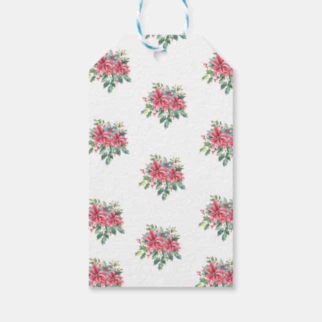 Etiqueta Para Presente Aquarela de Férias de Poinsettia e Azevinho (Verso)